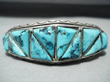 Incredible Vintage Native American Navajo Triangular Turquoise Inlay Sterling Silver Bracelet-Nativo Arts