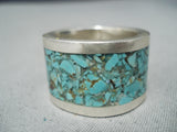 Unique Vintage Native American Navajo Turquoise Chip Inlay Sterling Silver Ring-Nativo Arts