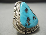 Striking Vintage Native American Navajo Deep Blue Turquoise Sterling Silver Ring Old-Nativo Arts