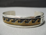 Authentic Vintage Native American Navajo Thomas Singer Sterling Silver Gold Wave Bracelet Old-Nativo Arts