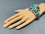 Very Unique Green And Blue Turquoise Vintage Native American Navajo Sterling Silver Bracelet-Nativo Arts