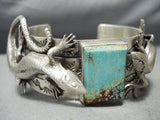 Fantastic Navajo 8 Turquoise Sterling Silver Gekkos Bracelet Native American-Nativo Arts