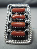 Towering Navajo Coral Sterling Silver Ring Native American-Nativo Arts