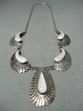 Magnificent Vintage Native American Navajo Mother Of Pearl Sterling Silver Necklace-Nativo Arts