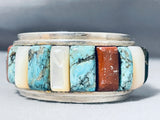 One Of The Best Native American Navajo Turquoise Coral Sterling Silver Bracelet Cuff-Nativo Arts
