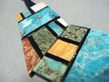 Native American Detailed Santo Domingo Blue Diamond Turquoise Sterling Silver Necklace-Nativo Arts