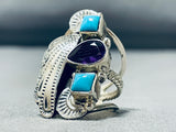 Dramatic Native American Navajo Amethyst 2 Sleeping Beauty Turquoise Sterling Silver Ring-Nativo Arts