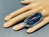 Best Native American Navajo Purple Shell Turquoise Huge Inlay Sterling Silver Ring-Nativo Arts