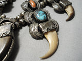 Statement Vintage Native American Navajo Turquoise Sterling Silver Squash Blossom Necklace Old-Nativo Arts