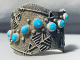 Ancient Petroglyph Native American Navajo Turquoise Sterling Silver Heavy Bracelet-Nativo Arts