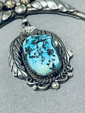 Outstanding Vintage Native American Navajo Sleeping Beauty Turquoise Sterling Silver Necklace-Nativo Arts