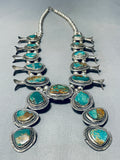 Chunky Vintage Native American Navajo Royston Turquoise Sterling Silver Squash Blossom Necklace-Nativo Arts