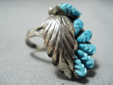 Exquisite Vintage Native American Zuni Carved Blue Gem Turquoise Sterling Silver Ring-Nativo Arts