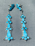 Attractive Native American Zuni Blue Gem Turquoise Sterling Silver Earrings Signed-Nativo Arts