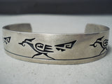 Superior Vintage Hopi Sterling Silver Roadrunner Bracelet Native American Old-Nativo Arts
