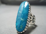 Tall! Vintage Navajo Ocean Blue Turquoise Sterling Silver Native American Ring-Nativo Arts