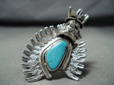Marvelous Native American Navajo Signed Kingman Turquoise Sterling Silver Kachina Ring-Nativo Arts