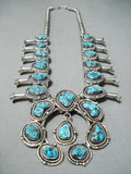 Signed Vintage Native American Navajo Turquoise Sterling Silver Squash Blossom Necklace-Nativo Arts