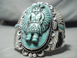 Native American One Of The Finest Ever Hand Carved Turquoise Sterling Silver Bracelet-Nativo Arts