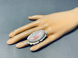 Remarkable Native American Navajo Pink Conch Sterling Silver Ring Signed Tommy Willeto-Nativo Arts
