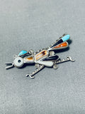 Noteworthy Vintage Native American Zuni Turquoise Sterling Silver Roadrunner Pin-Nativo Arts