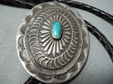 Awesome Vintage Native American Navajo Royston Turquoise Sterling Silver Bolo Old-Nativo Arts
