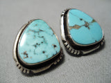 Stunning Vintage Native American Navajo Spiderweb Turquoise Sterling Silver Channel Earrings Old-Nativo Arts