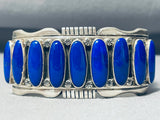 One Of The Best Vintage Native American Navajo Long Domed Lapis Sterling Silver Bracelet-Nativo Arts