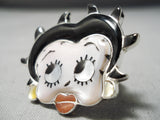 Detailed Intricate Native American Coral Betty Boop Sterling Silver Ring-Nativo Arts