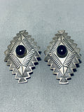 One Of The Most Unique Vintage Native American Navajo Onyx Sterling Silver Earrings-Nativo Arts