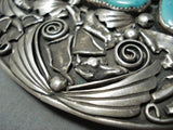 Fantastic Vintage Native American Hopi Blue Gem Turquoise Sterling Silver Buckle-Nativo Arts