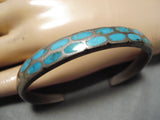Incredible Vintage Native American Navajo Blue Gem Turquoise Sterling Silver Bracelet Old Inlay-Nativo Arts