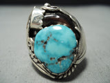 Authentic Badger Native American Navajo Turquoise Sterling Silver Ring-Nativo Arts