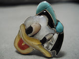 Important Inlay Master Native American Zuni Donald Duck Turquoise Sterling Silver Ring-Nativo Arts