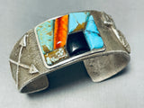 One Of Most Unique Ever Vintage Native American Navajo Nturquoise Inlay Sterling Silver Bracelet-Nativo Arts