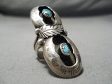 Exceptional Vintage Native American Navajo Bisbee Turquoise Sterling Silver Ring Old-Nativo Arts