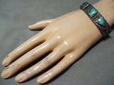 Earlier 1900's Vintage Native American Navajo Turquoise Ingot Silver Bracelet-Nativo Arts