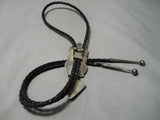 Opulent Vintage Native American Navajo Spiderweb Turquoise Sterling Silver Arrow Bolo Tie-Nativo Arts