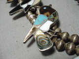 Best Vintage Native American Navajo Turquoise Bird Inlay Sterling Silver Squash Blossom Necklace-Nativo Arts