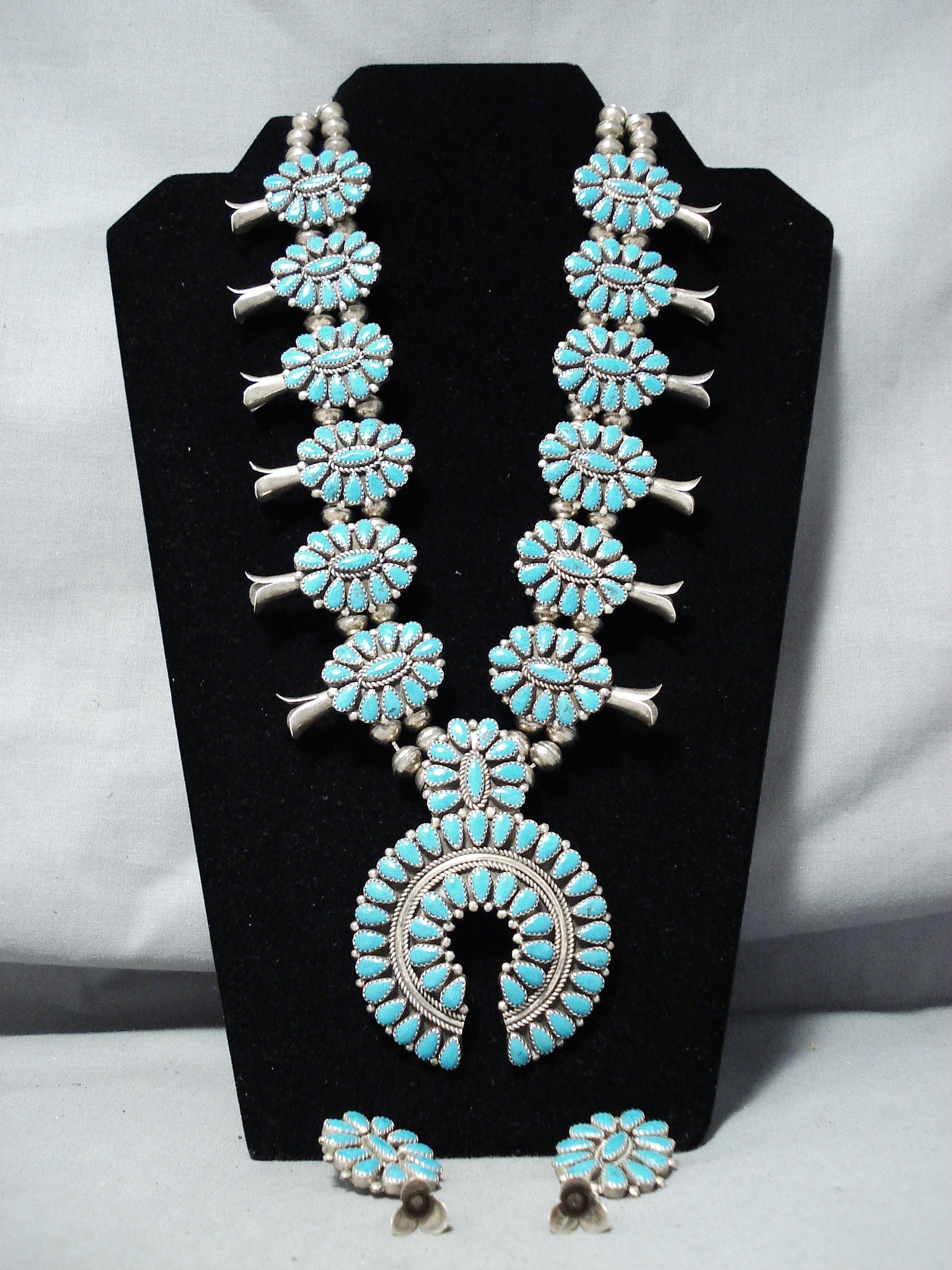 Navajo Turquoise Squash Blossom top Necklace #877 SIGNED