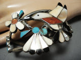 Rare Larger Vintage Native American Navajo Bird Turquoise Inlay Sterling Silver Bracelet Old-Nativo Arts