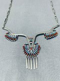 Ed Cooyate Native American Zuni Blue Gem Turquoise Sterling Silver Necklace-Nativo Arts