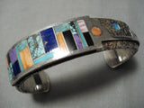 Quality!! Vintage Native American Navajo Turquoise Inlay Sterling Silver Heavy Bracelet Old-Nativo Arts