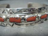 Wonderful Signed Navajo Coral Sterling Silver Bracelet Native American-Nativo Arts