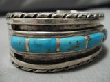 Heavier Vintage Native American Navajo Blue Diamond Turquoise Inlay Sterling Silver Bracleet Old-Nativo Arts
