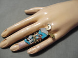 Huge Donald Duck Zuni Native American Turquoise Sterling Silver Ring-Nativo Arts