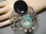 Huge Bug Vintage Native American Navajo Spiderweb Turquoise Sterling Silver Bracelet Old-Nativo Arts