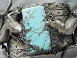 Detailed Double Lizard Sterling Silver Turquoise Bracelet Cuff-Nativo Arts