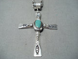 Incredible Navajo Turquoise Sterling Silver Cross Necklace Native American-Nativo Arts