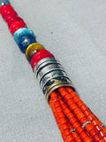 Rare Coral Heishi Native American Navajo Turquoise Sterling Silver Necklace-Nativo Arts